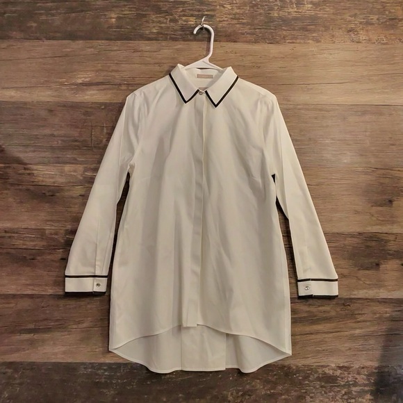 Chico's White Button Down Shirt with Black Trim - Picture 1 of 8